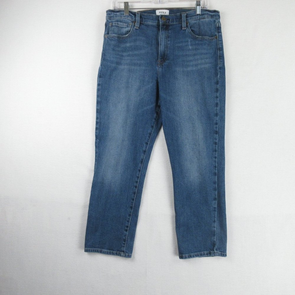 Pistola High Rise Jeans Size 31 Zippered Fly Straight Leg Ankle Crop Medium Wash